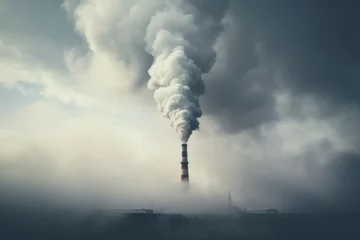 Fotobehang Industrial exhaust emitting a dense cloud of smoke, dispersing into the atmosphere © Radmila Merkulova