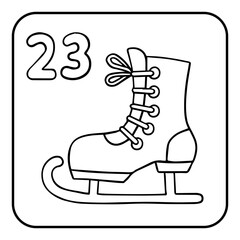 Xmas coloring advent calendar. Hand drawn vector ice skates