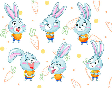 Easter funny rabbit carrot emotions stickers blue