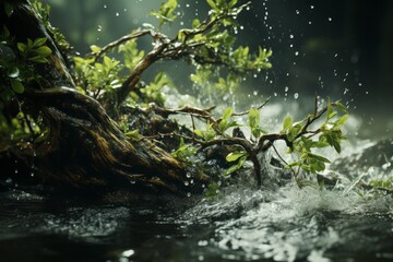 Picture of water splashing on a tree