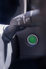Start button of a hybrid or electric car - obrazy, fototapety, plakaty