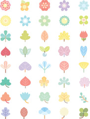 Flat design pastel leaf element, Seasonal flat leaves, Vector, illustrator