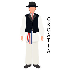 A man in a  folk costume and headdress. Culture and traditions of Croatia. Illustration, vector