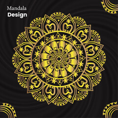 Luxury ornamental mandala design black background in gold  color vector.
