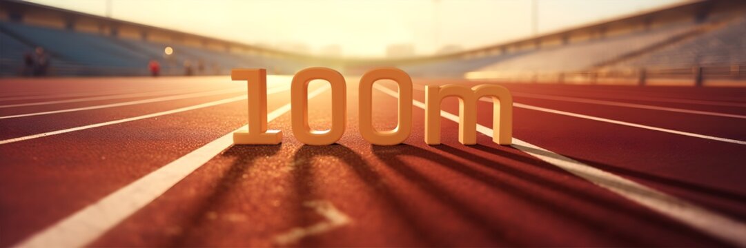 piste d'athlétisme avec mot 100m incrusté en 3D