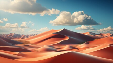 A majestic dune rises from the desert floor, its graceful curves contrasting against the cloud-streaked sky as nature's rugged beauty envelops the outdoor landscape of the sahara - obrazy, fototapety, plakaty