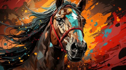 An enchanting equine masterpiece, blending vibrant hues and fluid lines in a dynamic display of anime-inspired art