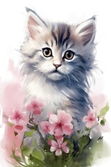 Floral frame with a kitten inside