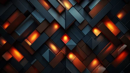 Fotobehang A mesmerizing image captures the vibrant symmetrical patterns of black and orange squares, evoking a sense of abstract art and colorful light in its striking design © Envision