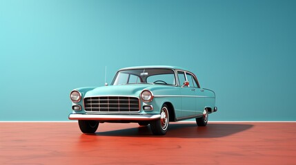 Obraz premium An electric blue car speeds across a fiery red terrain, its wheels tearing through the vibrant sky above