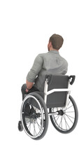 Obraz premium 3D rendered disabled man with transparent background png for photo insertions and rendering. man in wheelchair. Uomo disabile renderizzato 3D con sfondo trasparente png per foto inserimenti e render.