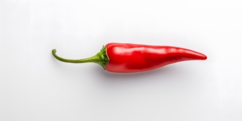 Pure white background, one chili pepper and none, top view - obrazy, fototapety, plakaty