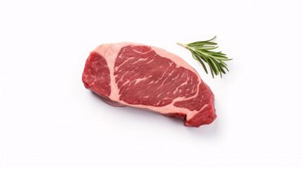 A juicy, uncooked beef steak sits atop white, giving the viewer a unique culinary image.