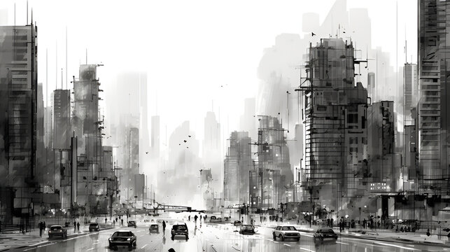 Monochrome urban landscape | generative AI