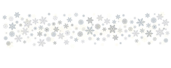 Christmas snowflakes background. Winter silver snow falling minimal decoration, greeting card. Noel subtle backdrop. Vector illustration