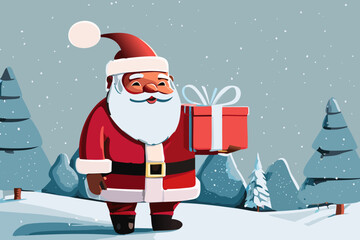 Santa Claus holding gifts in a snowy winter background