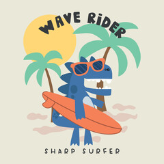 cartoon surfer dinosaur