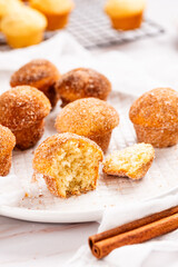 Mini Sugar and Cinnamon Cupcakes on a table, morning breakfast mini rolls sweet desserts