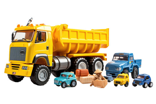 Toy Dump Truck and Construction Vehicles for Kids on Transparent Background