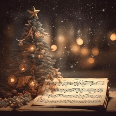 Vintage Christmas Carol: Silent Night on Old Faithful Sheet Music with Used Paper Background - obrazy, fototapety, plakaty