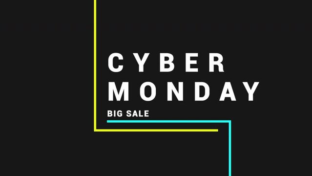 Cyber Monday and Big Sale text with lines on black gradient, motion abstract holidays, minimalism and promo style background
