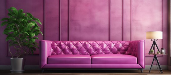 a leather sofa in fuchsia color within an interior setting