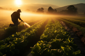 watering crops at the field - obrazy, fototapety, plakaty