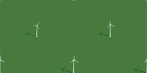 Seamless Flat Abstract Green Field With Wind Turbines Vector Illustration Background Template