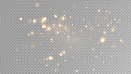 Golden sequins glow with many lights. Glittering dust. Luxurious background of golden particles.	