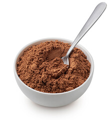 Cocoa powder isolated on white background, full depth of field