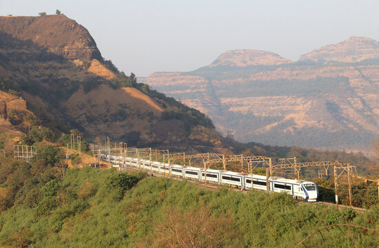 Trials conducted in Bhore Ghats Dated 04 Feb 2023 for 22226 Mumbai Solapur Vande Bharat Express. Taken at Monkey Hill.