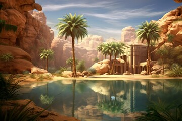A serene paradise in the desert. Generative AI