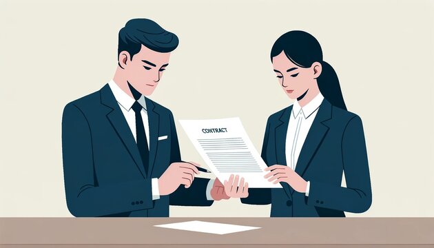 Professional Office Meeting: Man Presenting Document to Woman

