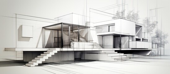 illustration of an architectural concept sketch - obrazy, fototapety, plakaty