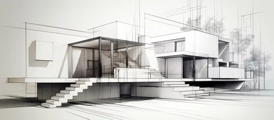 Fotobehang illustration of an architectural concept sketch © Vusal