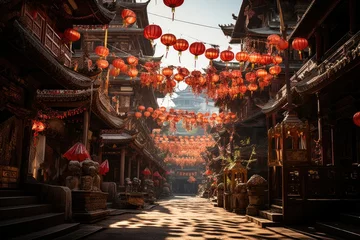 Wandcirkels aluminium chinese lanterns in the temple © Daunhijauxx