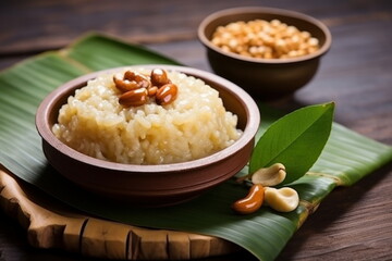 Plate with traditional Indian food pongal