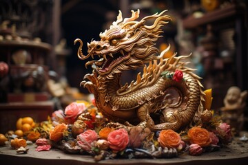 Obraz premium chinese dragon statue in temple