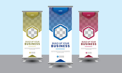  Professional business roll up banner bundle template with different colors. Abstract modern roll up background. Presentation concept.