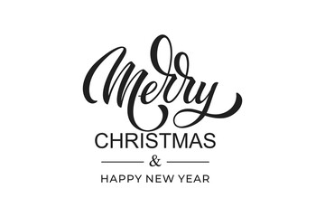 Fototapeta premium Merry Christmas and Happy New Year hand lettering calligraphy. Vector holiday illustration element.