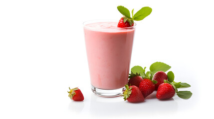 Glass of smoothie with strawberries on isolated background