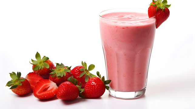 Glass of smoothie with strawberries on isolated background