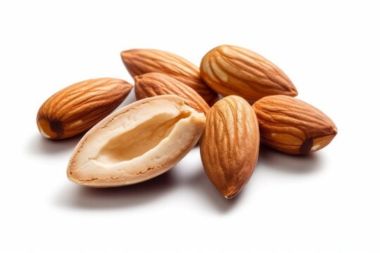 Almond with Cracked Shell Isolated on White Background. AI generated