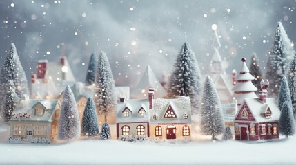 winter wonderland: vintage Christmas village blanketed in snow perfect for holiday cards