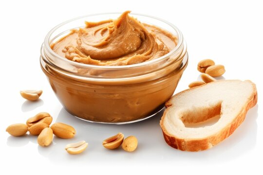 Peanut Butter Spread with Peanut and Sliced Kernel Isolated on White. AI generated