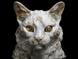 Portrait of a white Marble cat statue