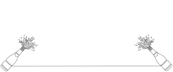 line art drawing of champagne bottle with shooting cork