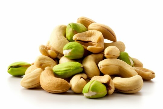 Pistachio, Almond, Peanut, and Cashew Nuts Arranged on White AI generated