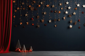 Dark room wall decorated in New Year's or Christmas style