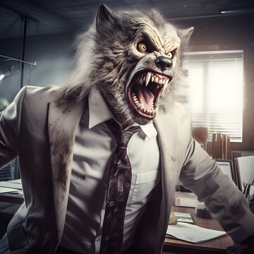 Angry werewolf businessman